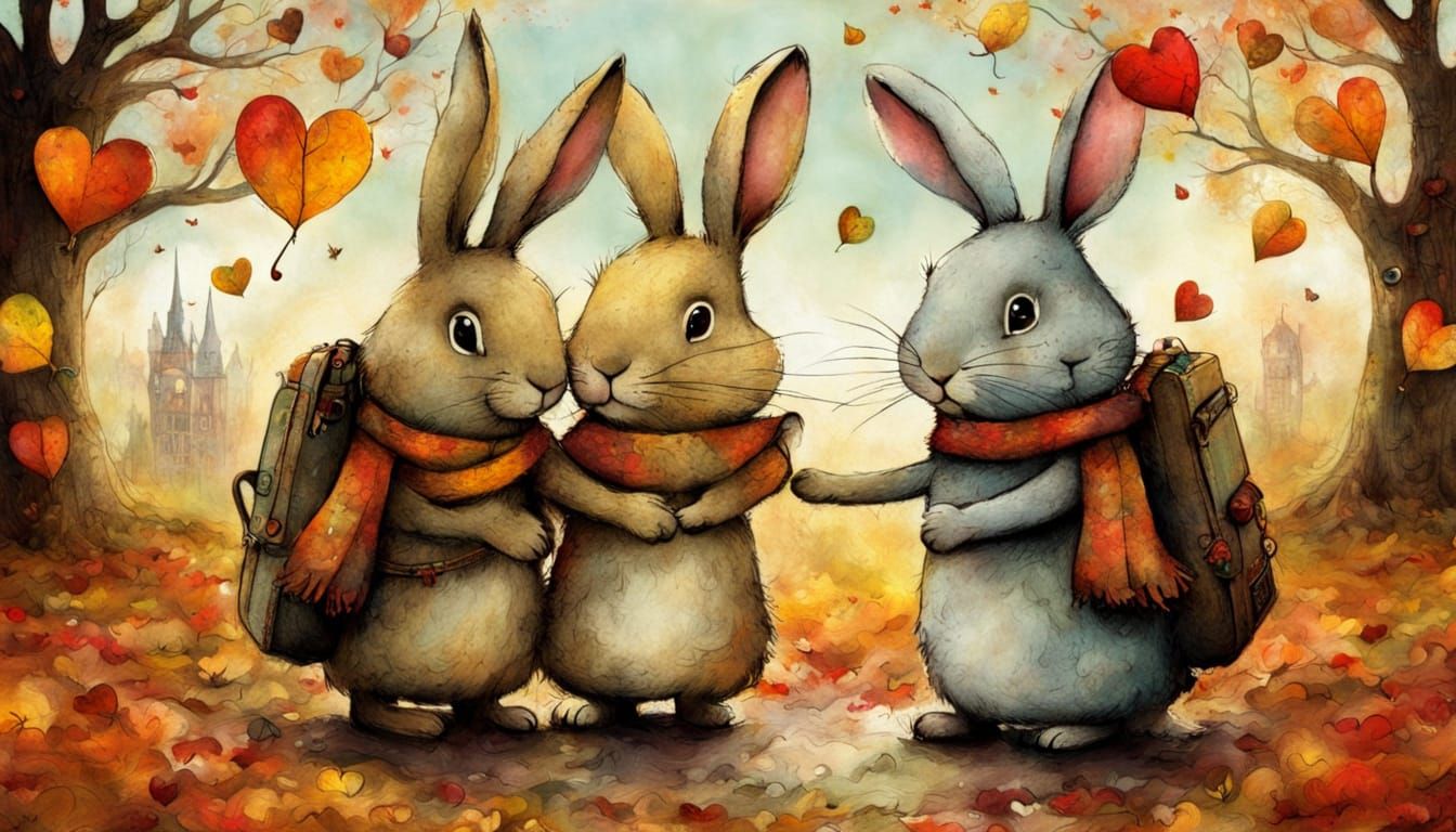 Whimsical Rabbits Amidst Autumn Leaves