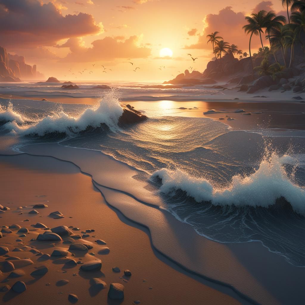 Vibrant Beach Sunrise Concept Art