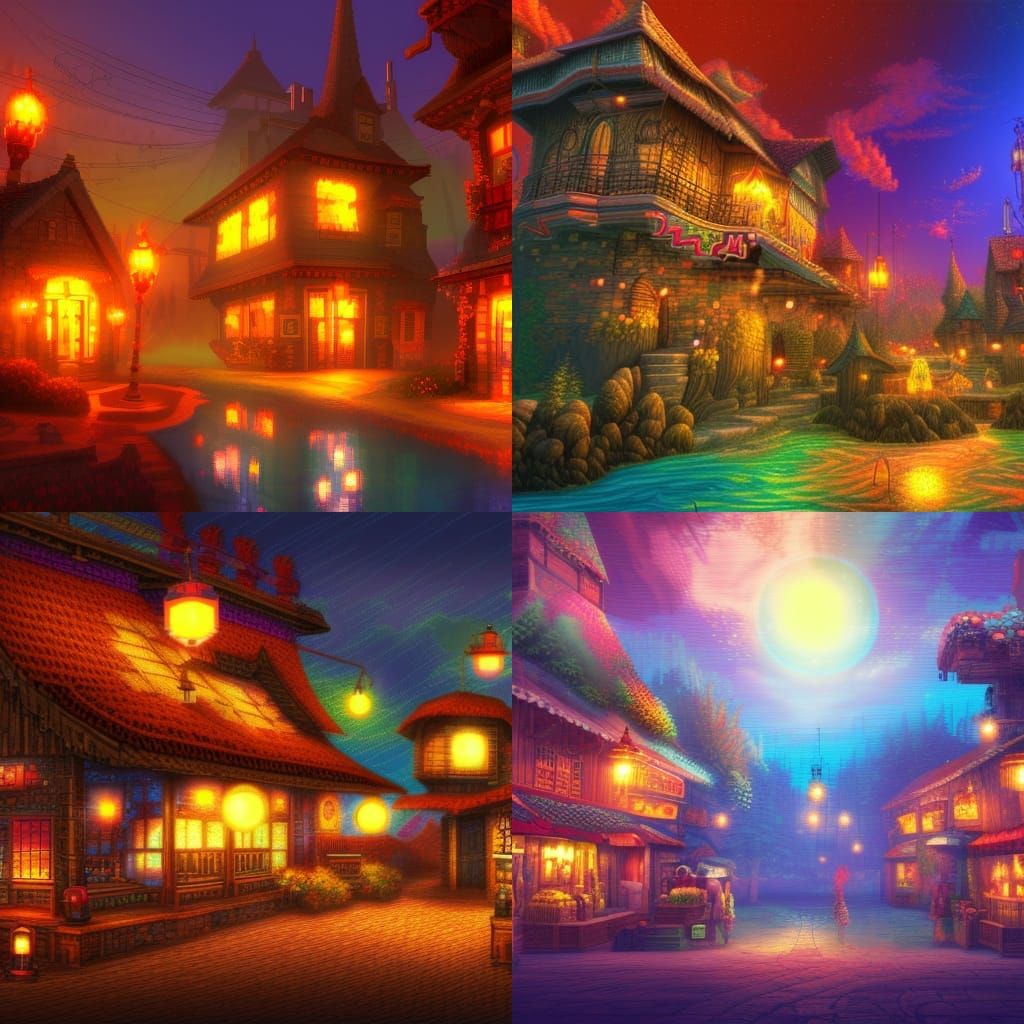 8-bit Fantasy Town with Volumetric Lighting