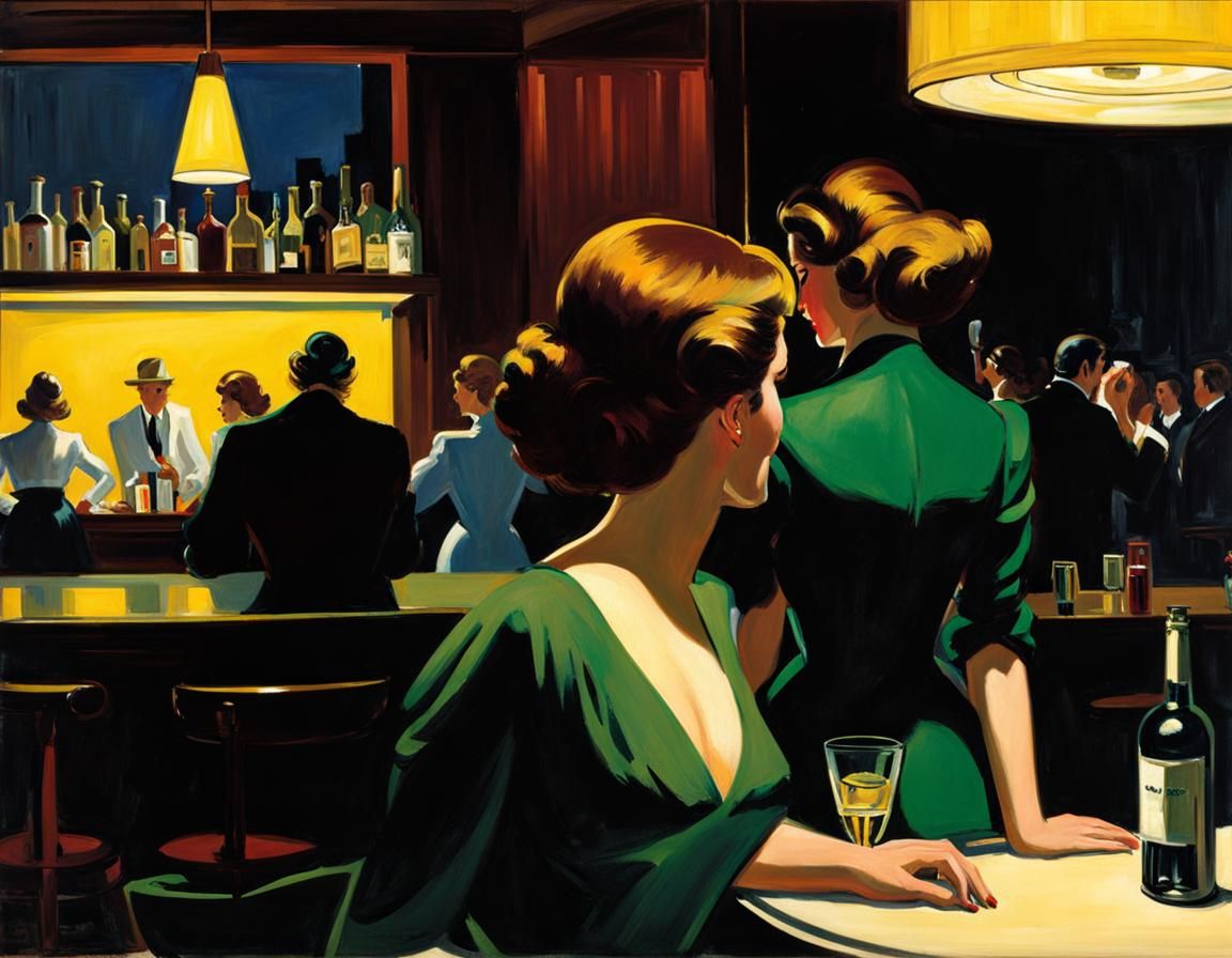 Elegant Women at Bar in Edward Hopper Style