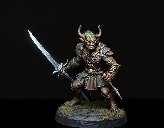 Goblin Warrior in Dimly Lit Cave, Oil Painting