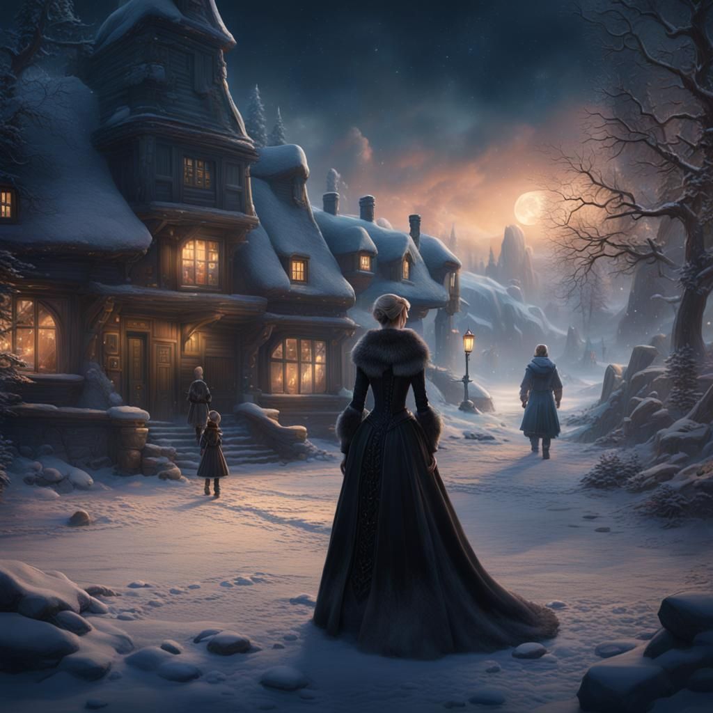 Winter Night Portrait in Detailed Matte Painting
