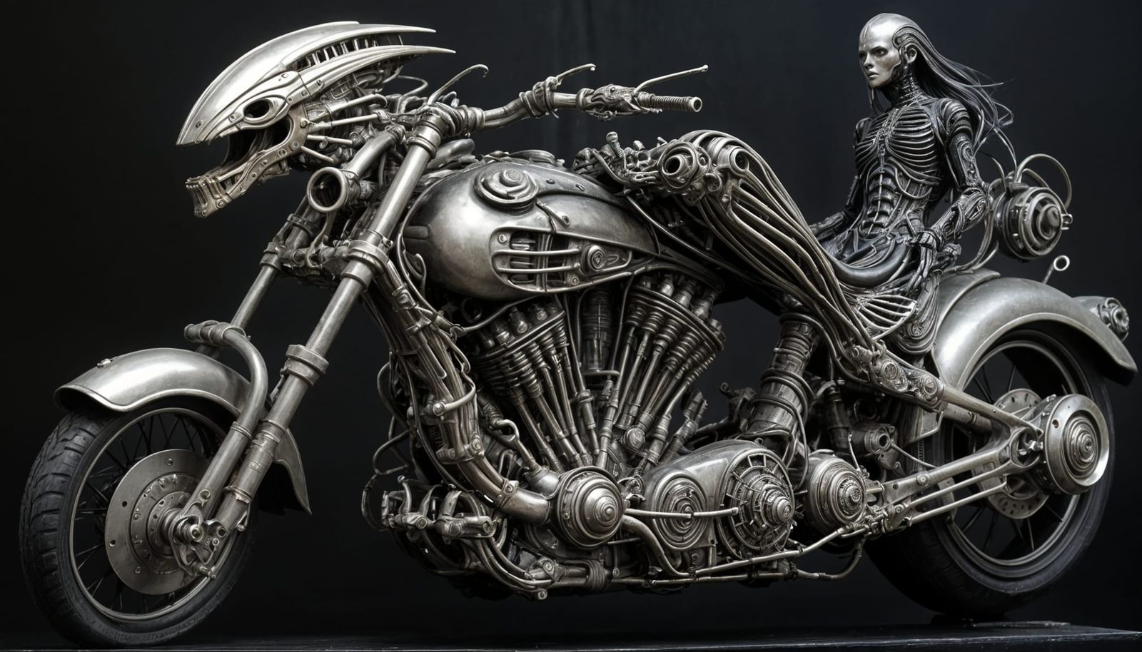Futuristic Motorcycle with Fused Human Parts
