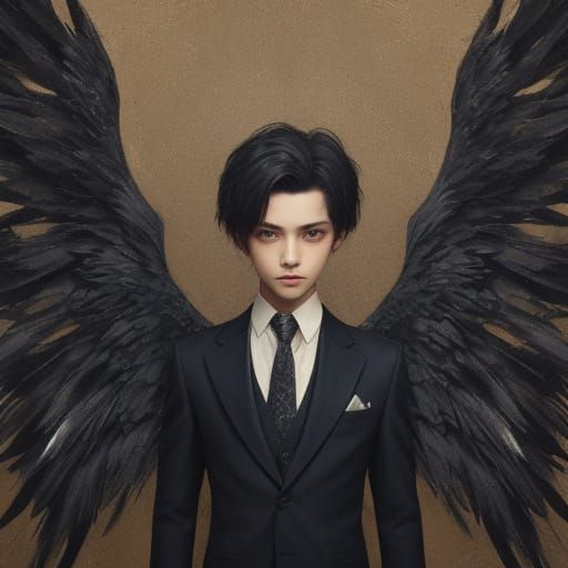 Dark Abstract Angel Child with Wide Wings