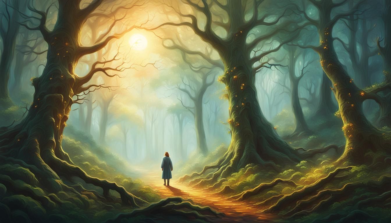 Mystical Forest Figure in Golden Hour Light