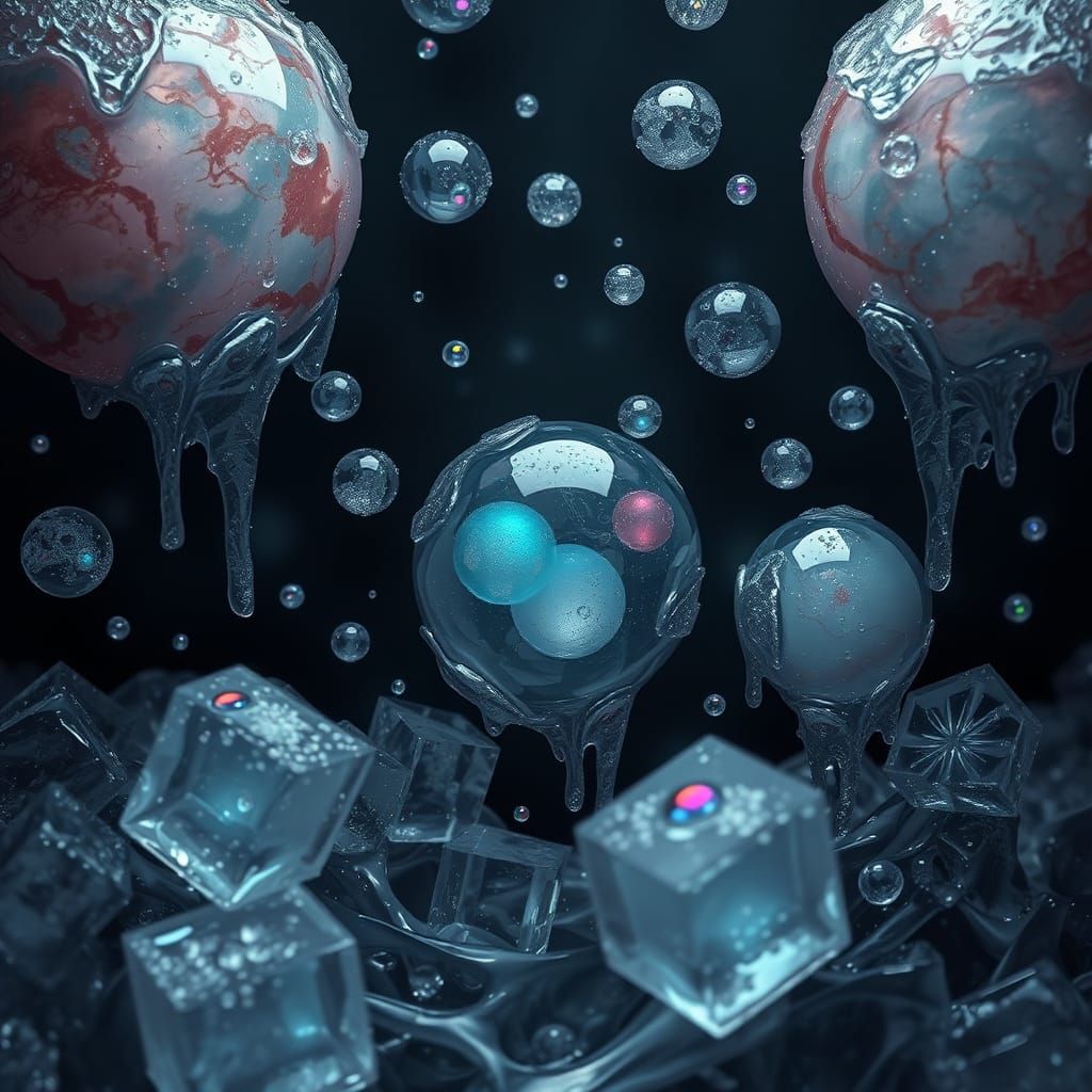Iced Glass Bubbles in Flowing Liquid, Fantasy Art