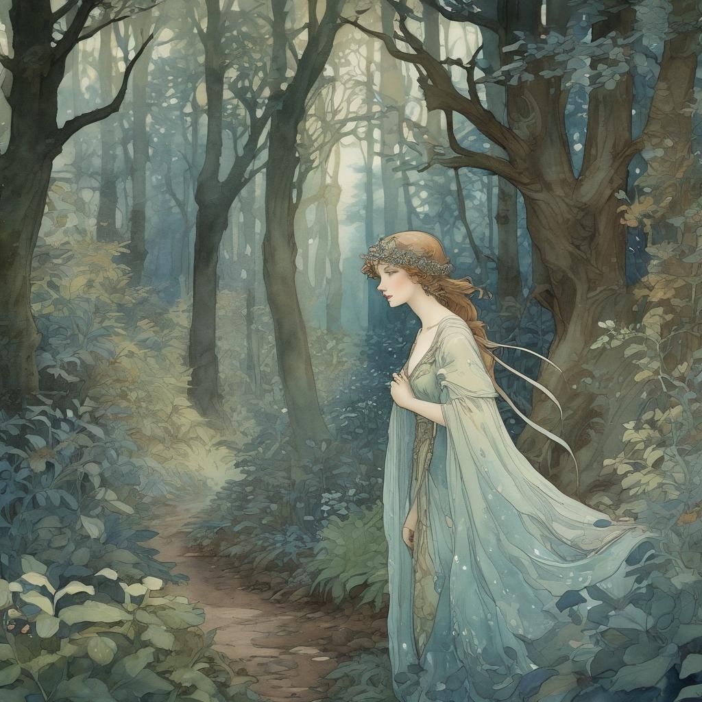 Changeling Rogue in Art Nouveau Forest Illustration