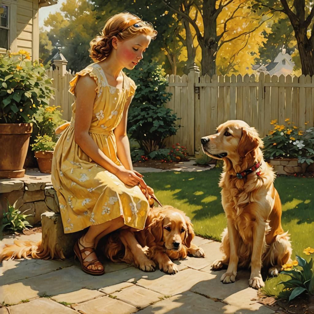Girl and Dog in Rockwell Style