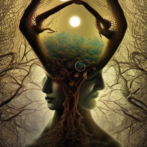 Brain Network with Fractal Tree in Warped Perspective