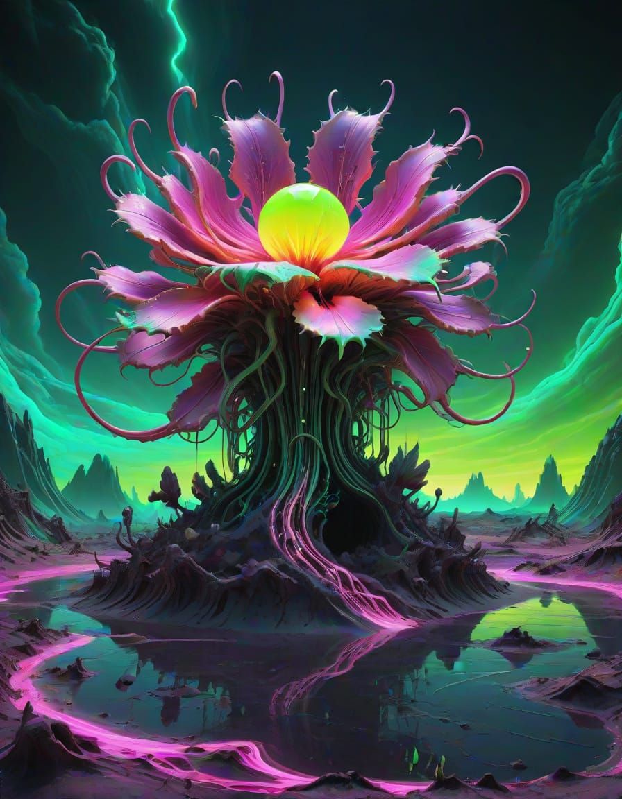 A glowing radioactive flower blossoms