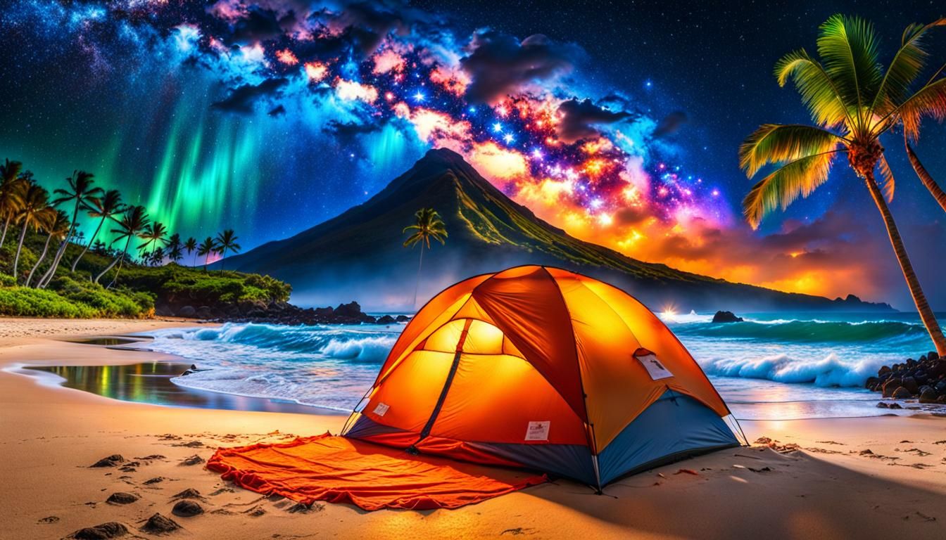 Tropical Glitch Art Campfire on Maui Beach