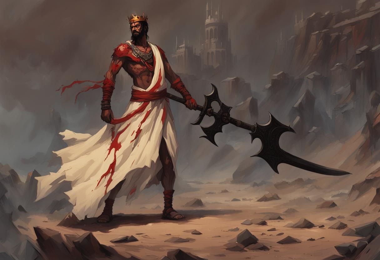 Semitic Godking with Jagged Sword and Red Crown