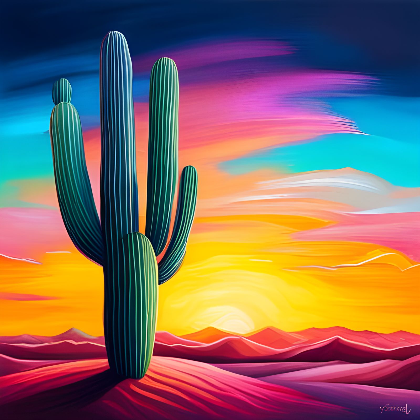 Cactus Sunset: Colorful Street Art Style