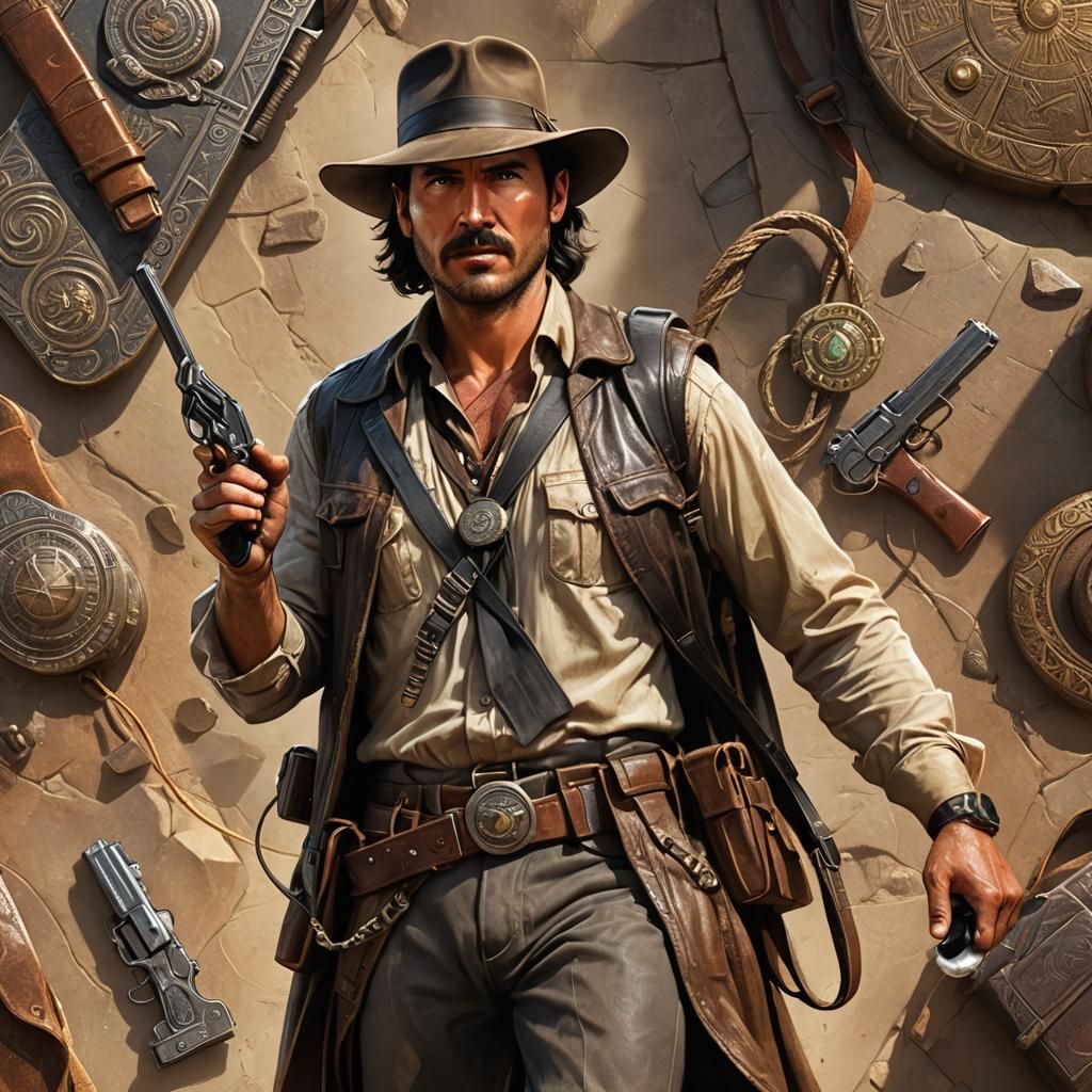 Indiana Jones Style Adventurer with Artifact: 3D Render