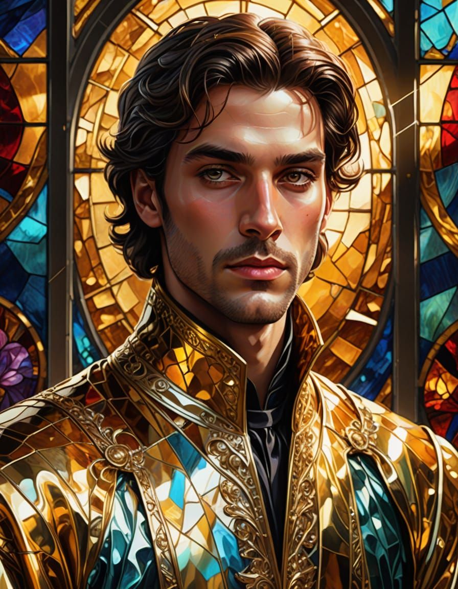 Fantasy Prince in Gold Metallic Robe: Surreal Portrait