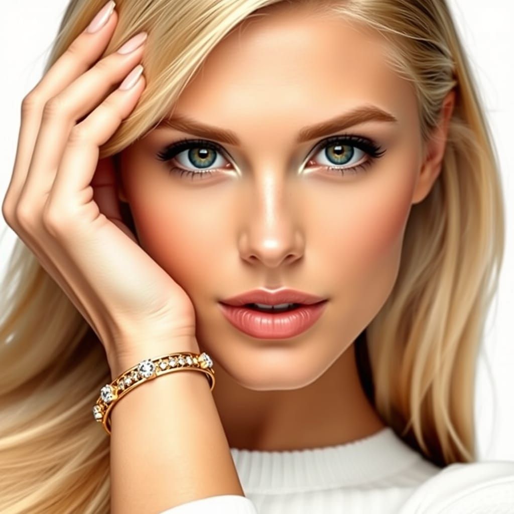 Blonde Model Showcases Diamond Bracelet in Close-Up