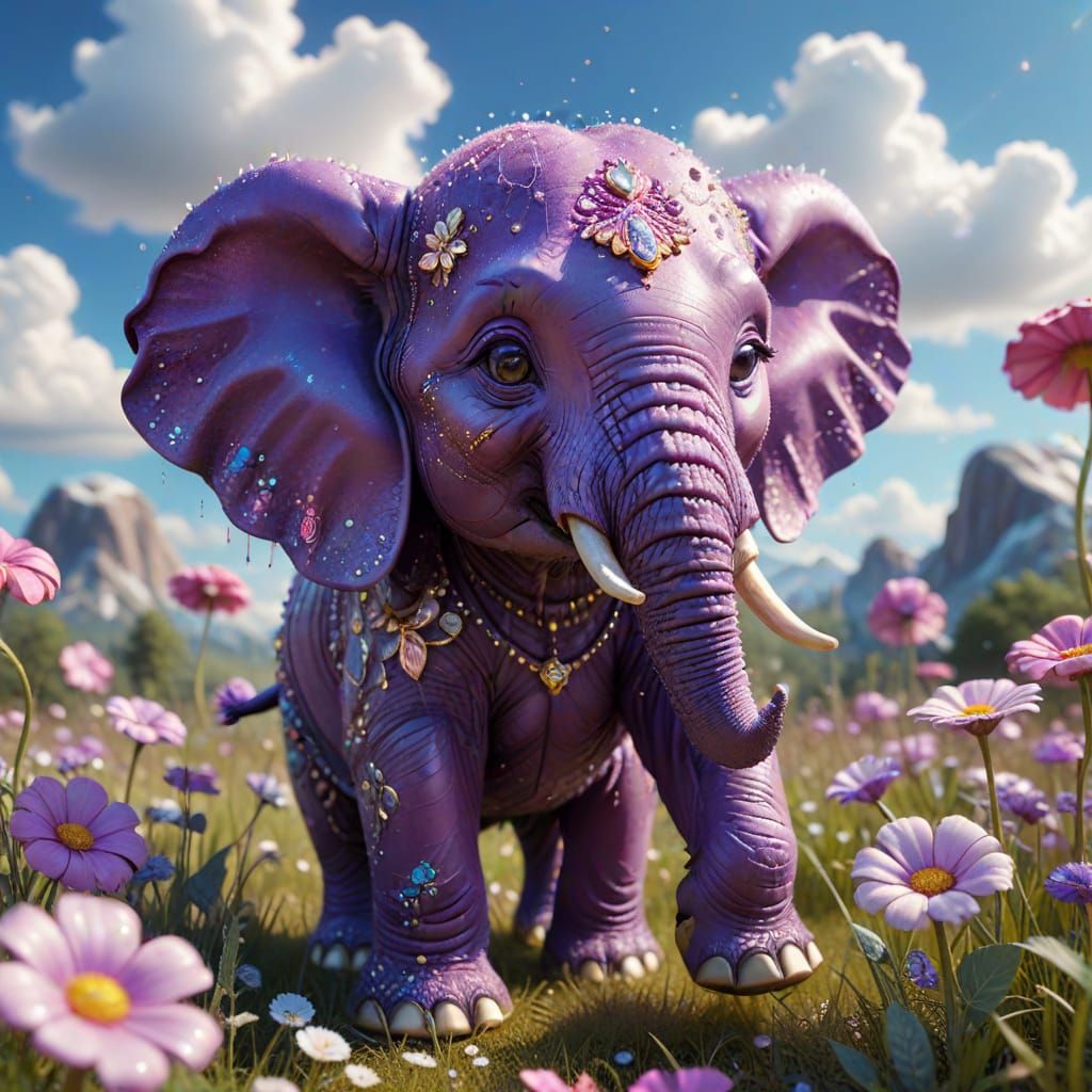 Psychedelic Droste Effect: Purple Elephant in Candyland