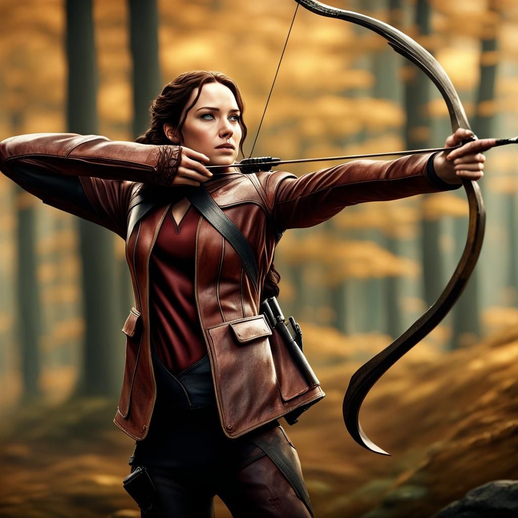 Katniss Everdeen Shooting Arrow: Detailed Matte Painting