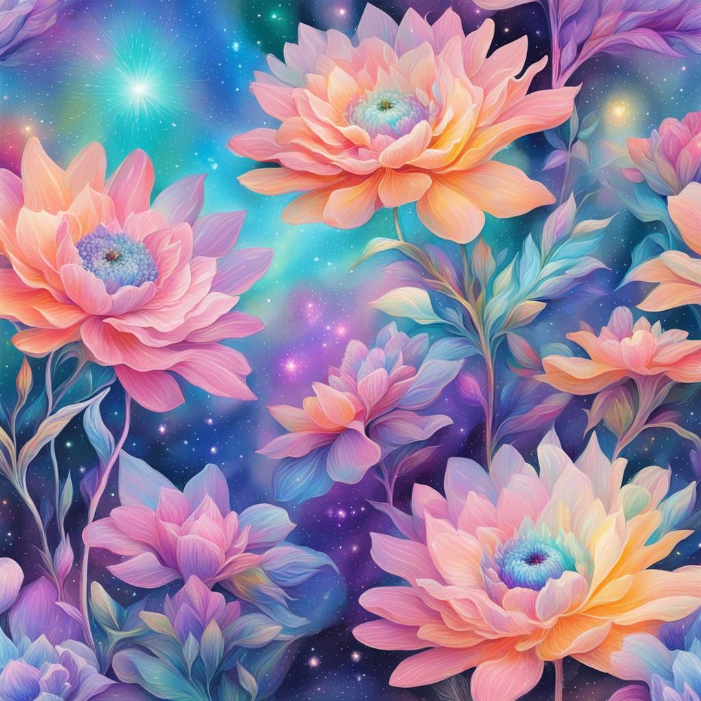 Astral Cosmic Flowers in Pastel Colors