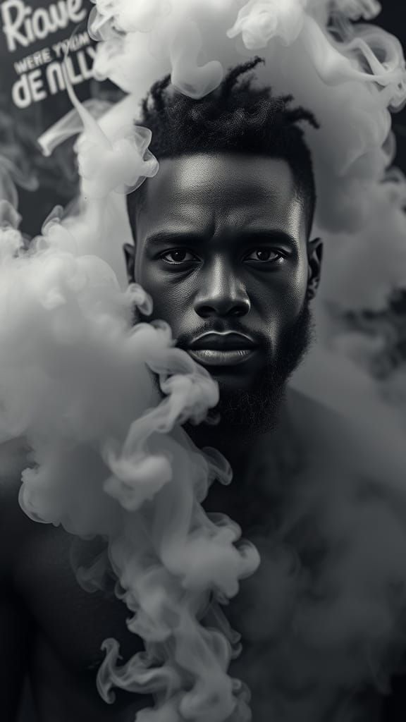 Powerful Man Emerge From Smoke, Contrasting Colors