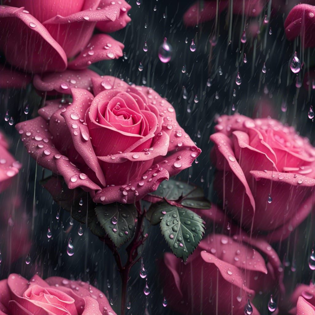 Pink Rose with Raindrops: Digital Matte Painting