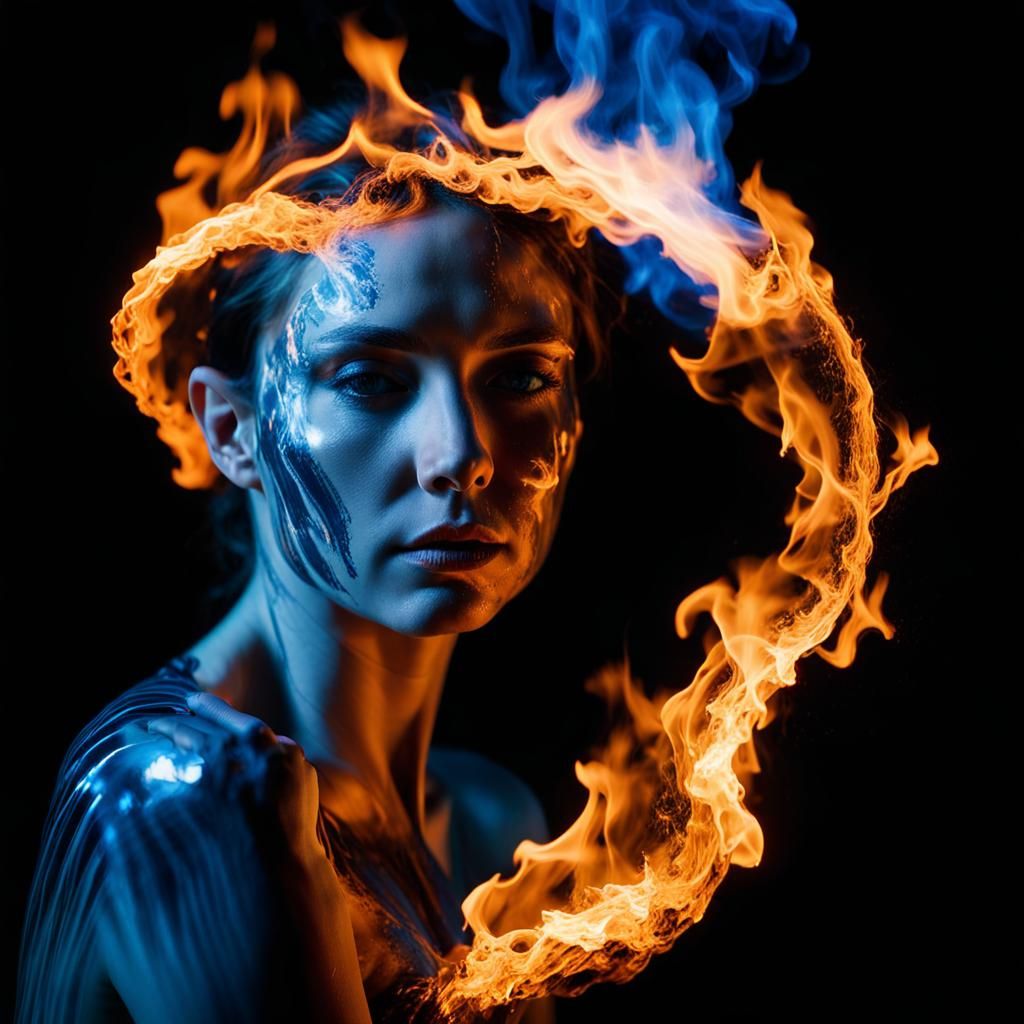 woman splashes double exposure fire