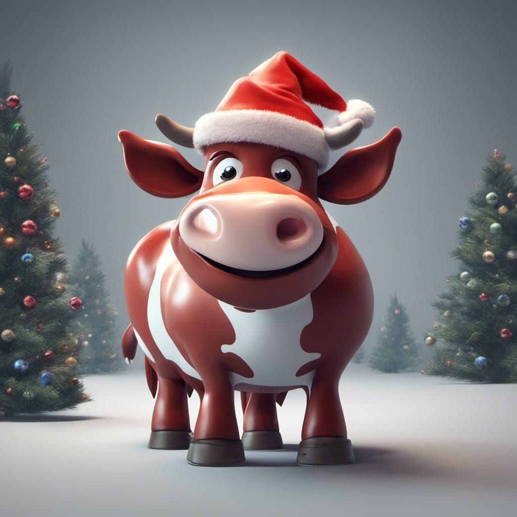 playful christmas cow wearing
santa hat trending on Artstation Unreal Engine 3D shading shadow depth Pixar