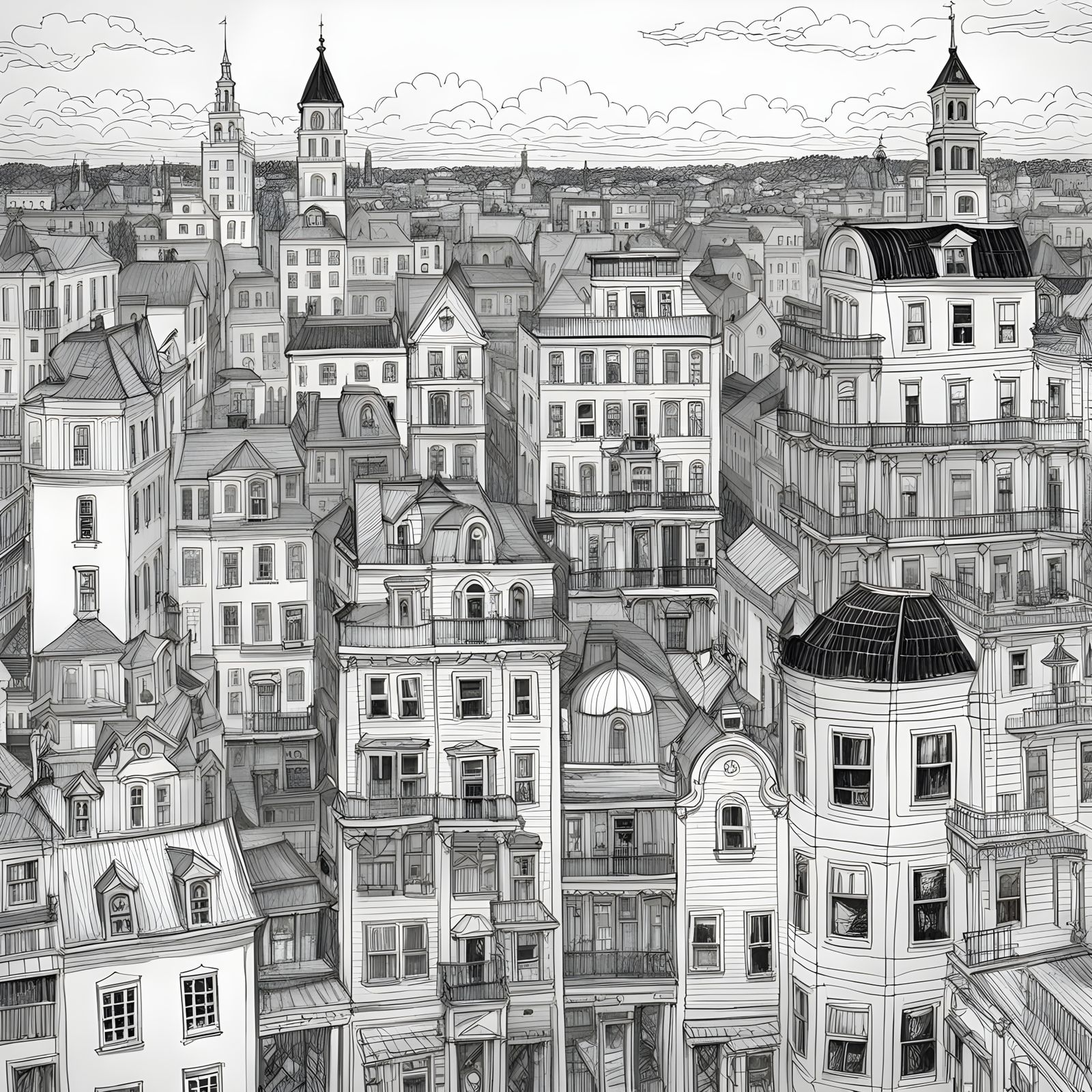 Detailed Doodle Sketch of a Southern City