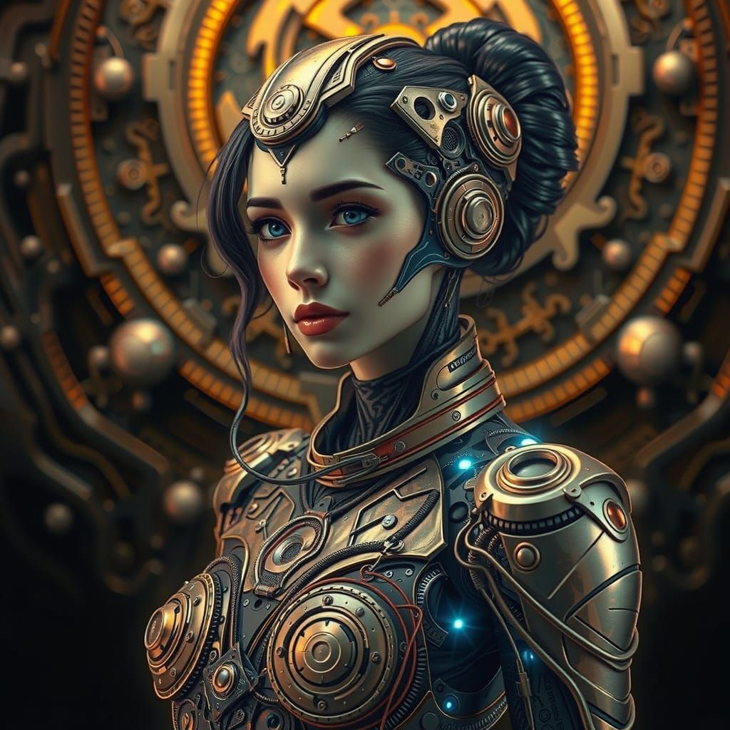 Digital Goddess in Cyberpunk Armor