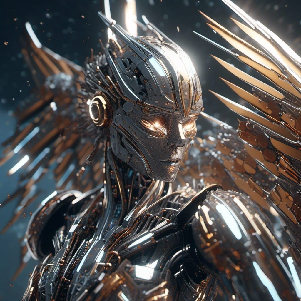 Robot Angel in Crystal Armor, Sci-Fi Digital Art