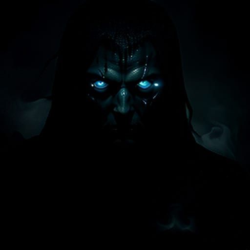 Dark Abstract Portrait with Glowing Runes