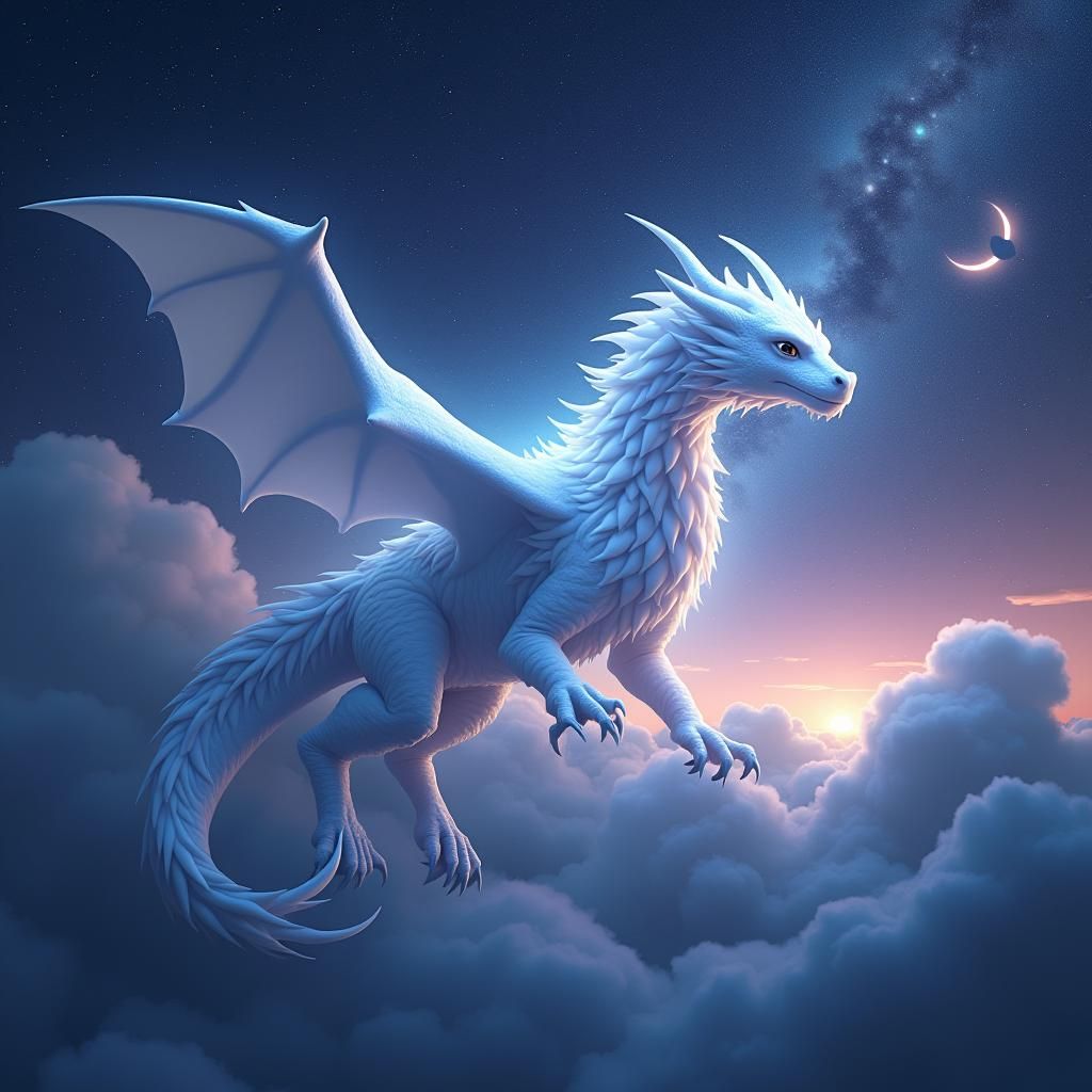 Majestic White Space Dragon in Starry Night Sky