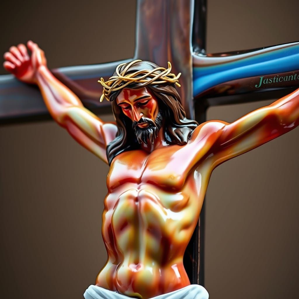 Hyper Realistic Jesus in Murano Glass with Crown of Thorns