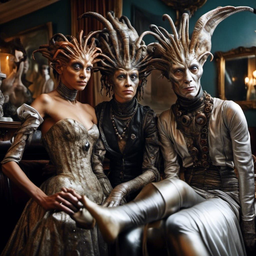 Hyperrealistic Couple Portrait in Bizarre Alien Setting