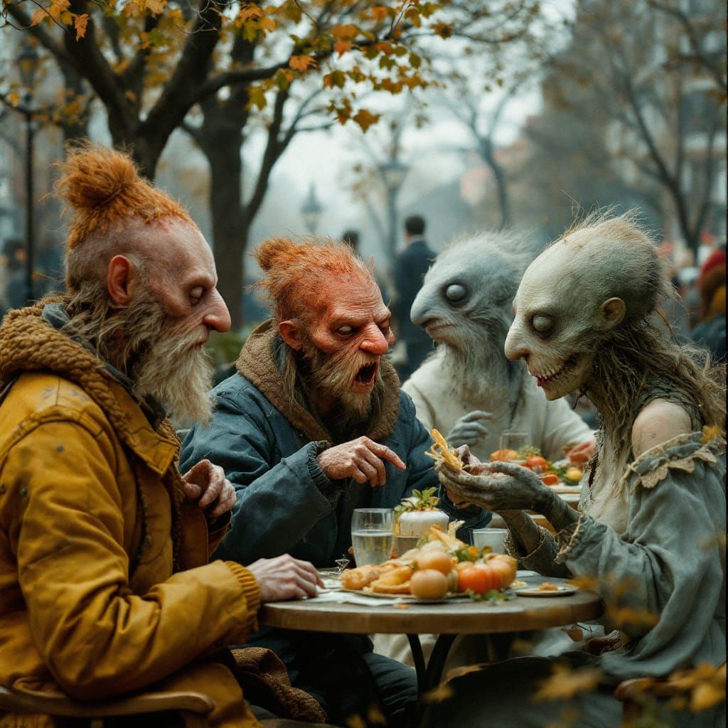 City Lunch: Durer and Bosch-Inspired Hyperrealism