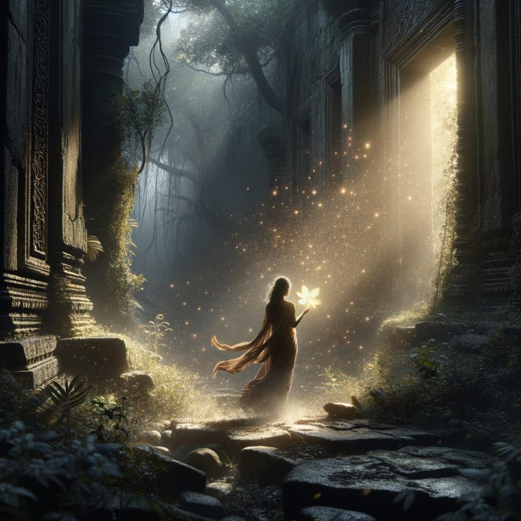 Woman in Temple Ruins: Fantasy Matte Painting