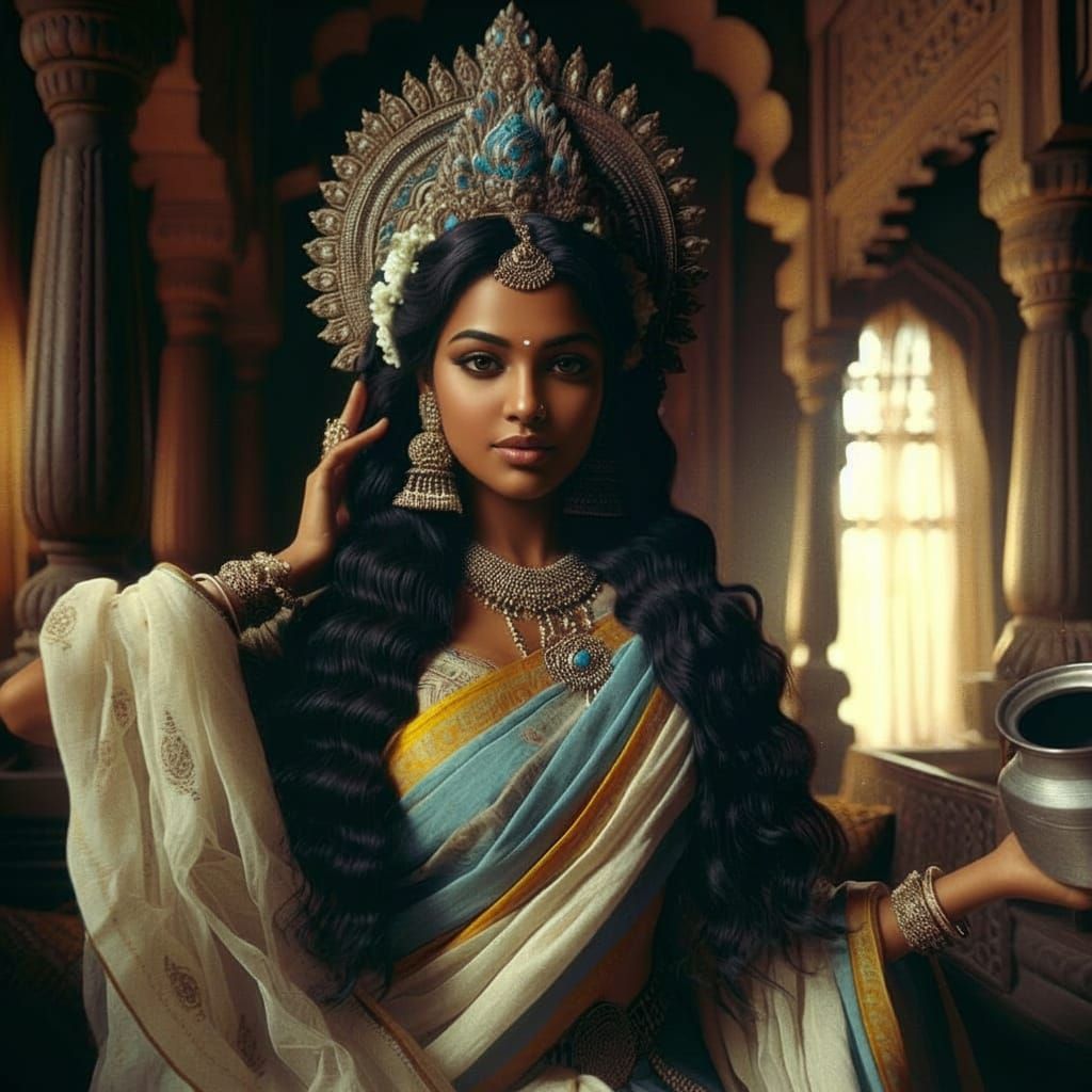 Renuka, South Indian Mother Goddess in Cinematic Gouache Pai...