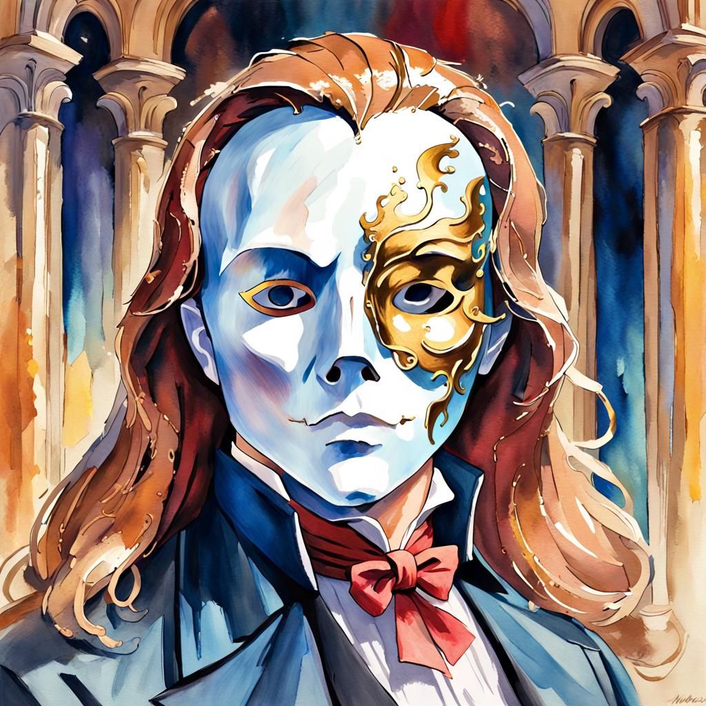 Phantom of the Opera Portrait in Gouache Style