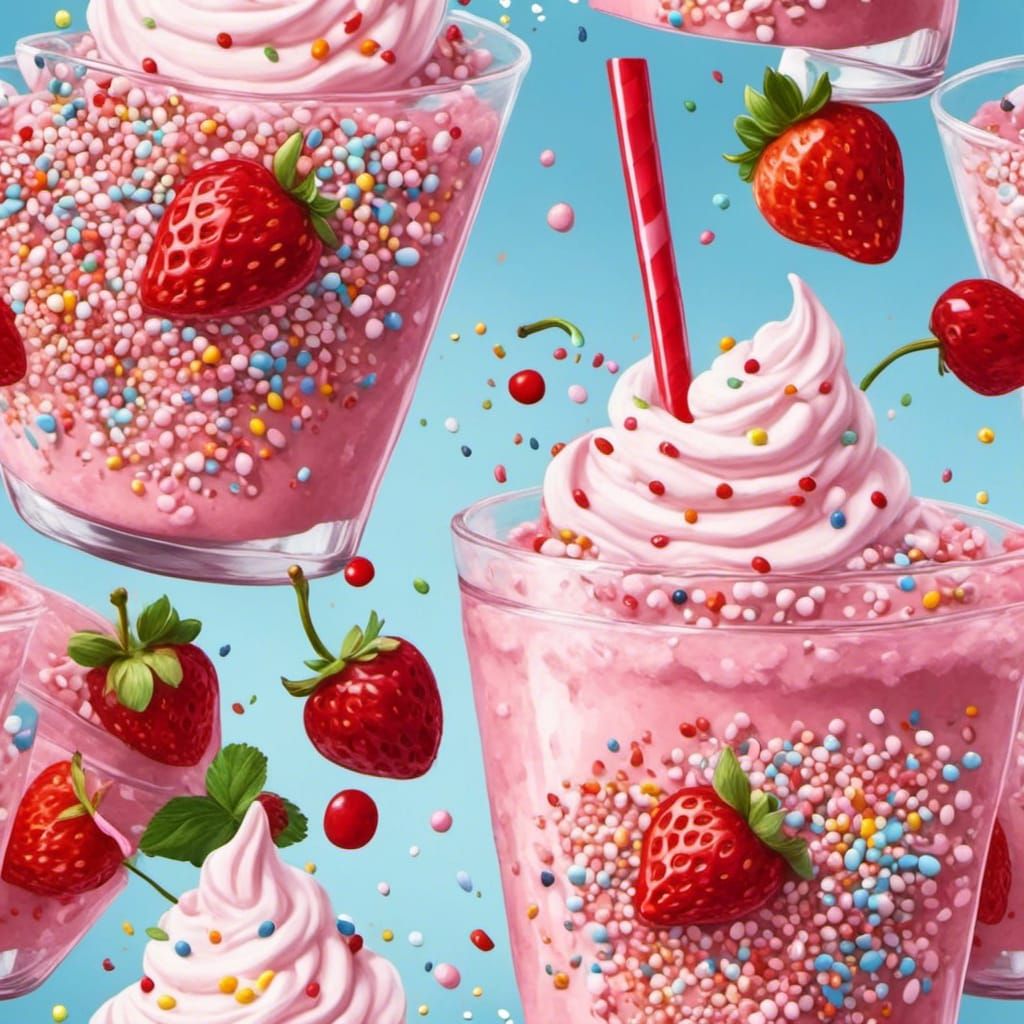 Realistic Strawberry Milkshake with Sprinkles and Cherry