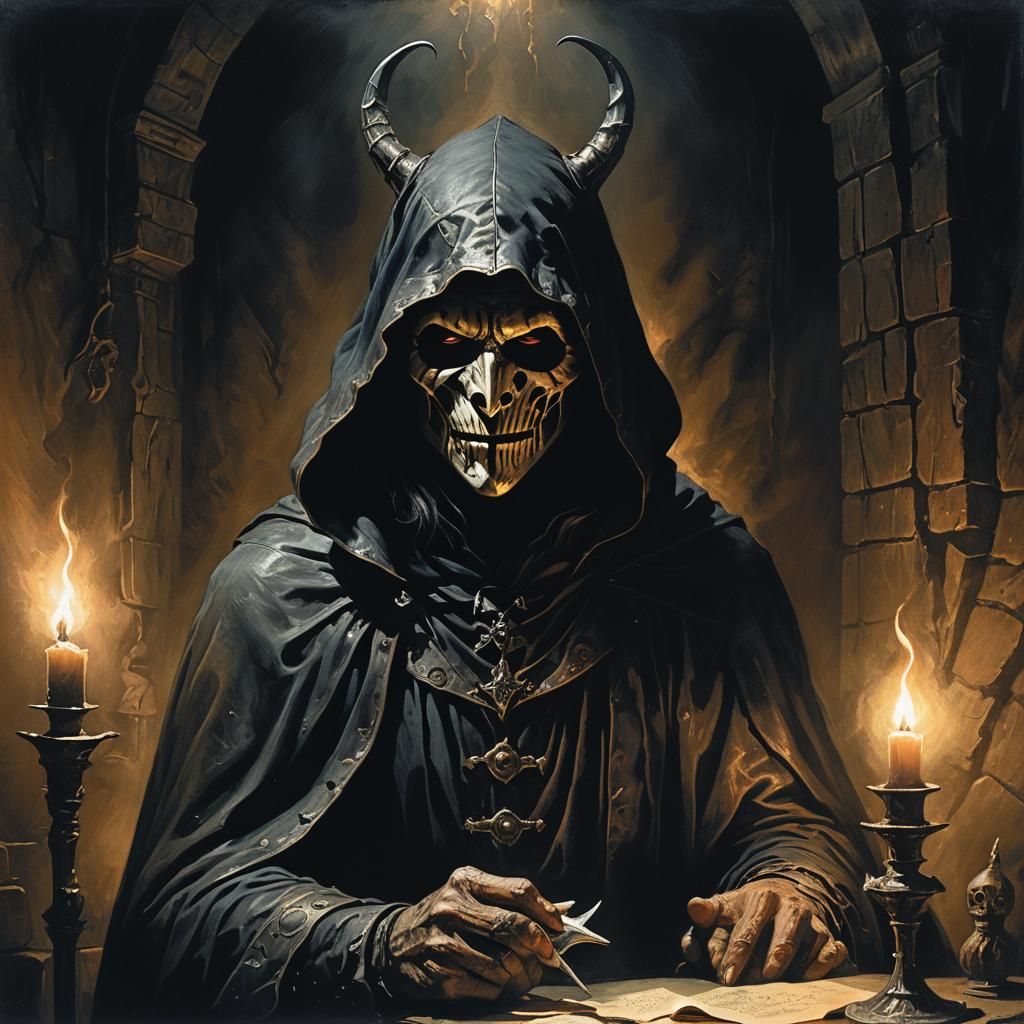 Mysterious Sorcerer in Gothic Chamber, Dark Fantasy Art