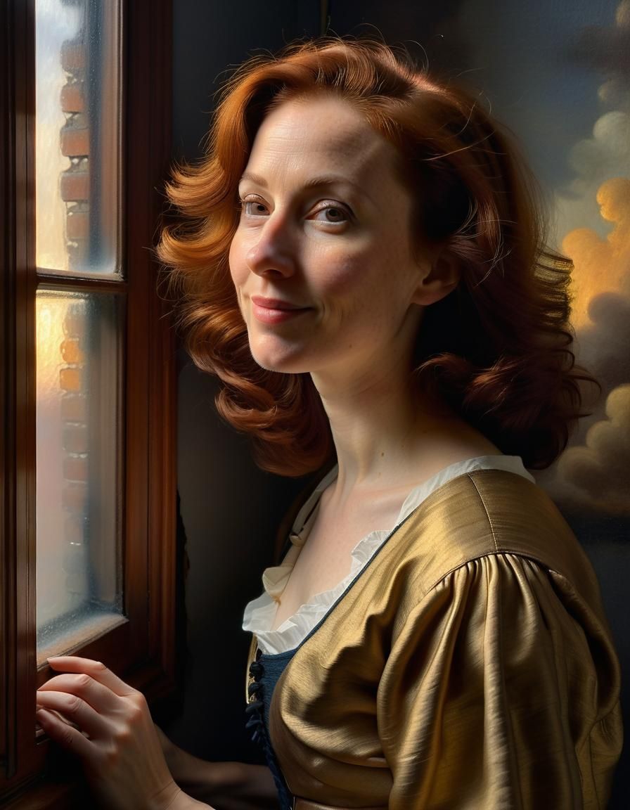 Auburn Haired Woman in Baroque Oil Painting Style
