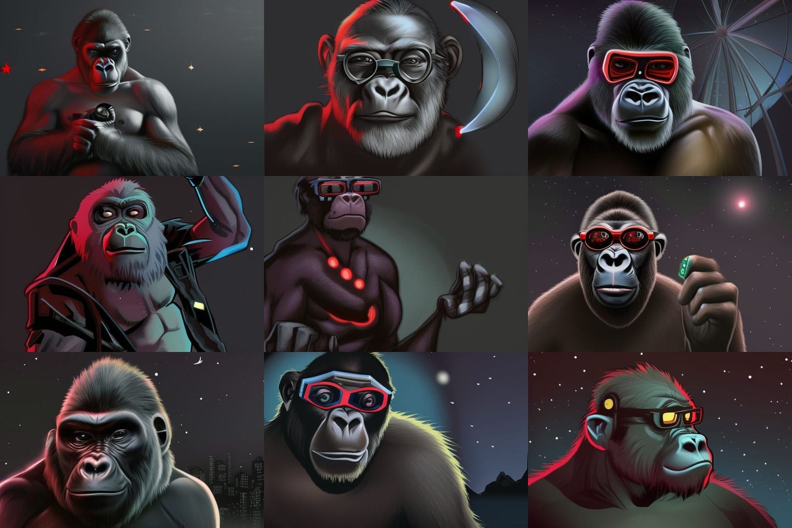 Cyberpunk Gorilla Cyborg with Star in Night Sky