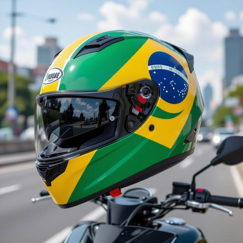 Brazil Flag Motorcycle Helmet Close-Up