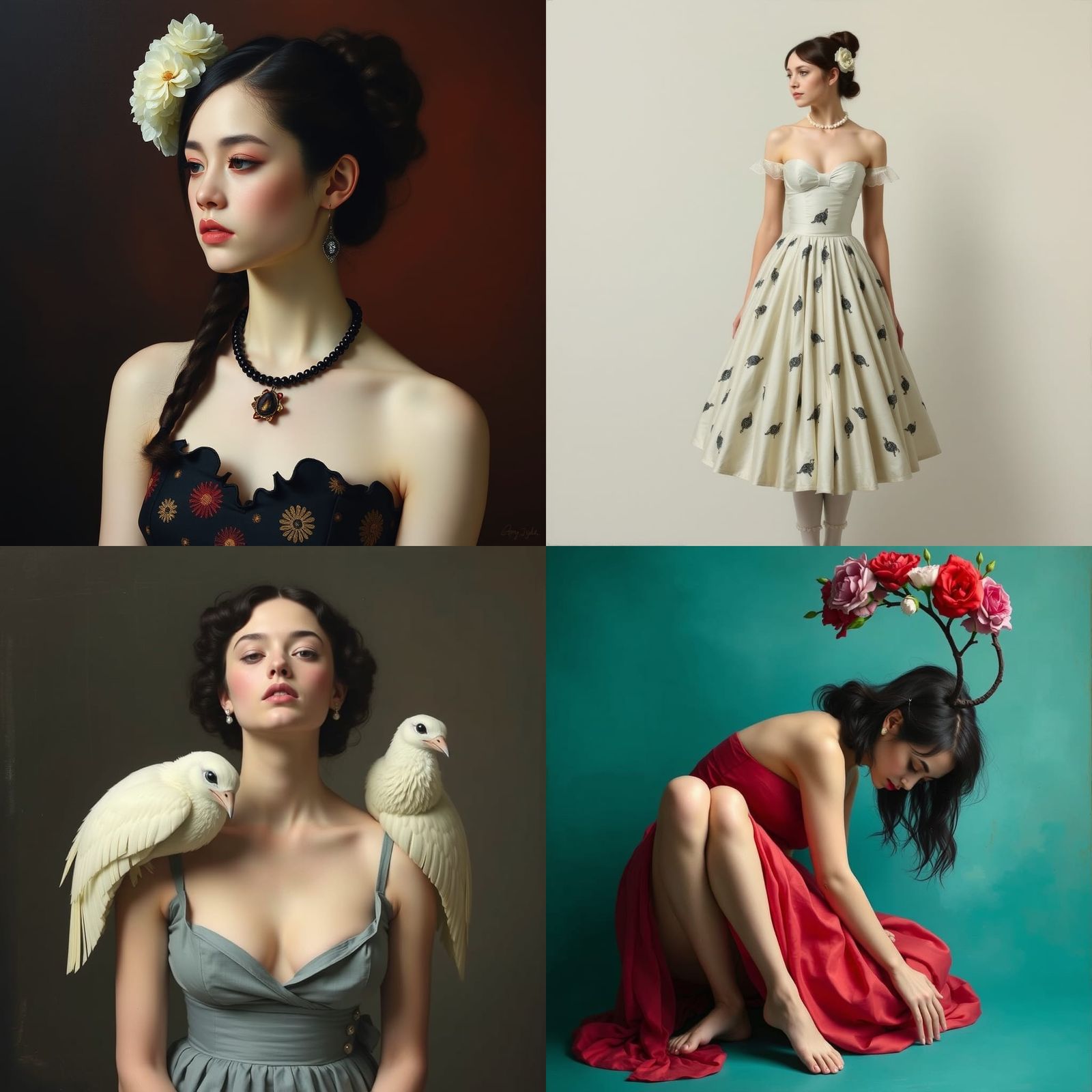 Ethereal Woman with Birds: Pre-Raphaelite Style