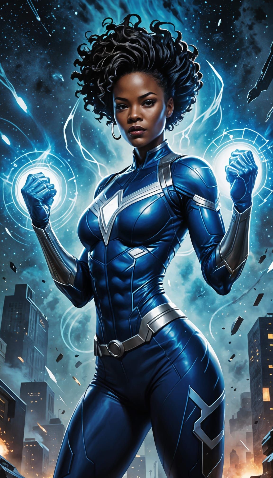 Blue Marvel Reimagined as a Woman in Comic Book Style