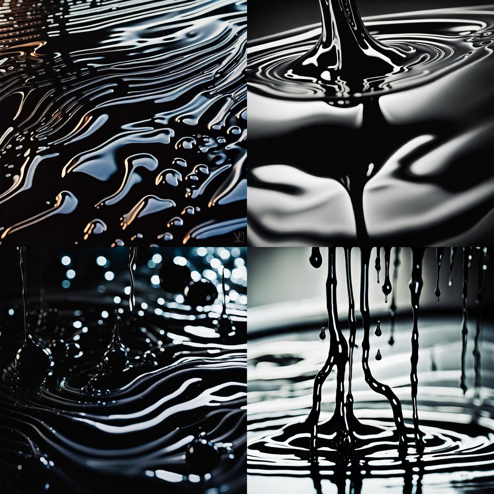 Liquid Black Glass Ripples in Monochrome