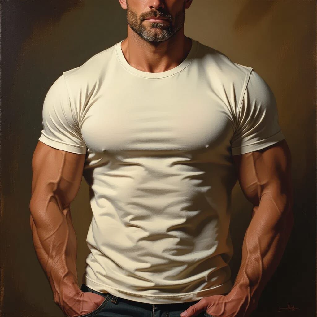 Muscular Dad in T-Shirt with Realistic Detail