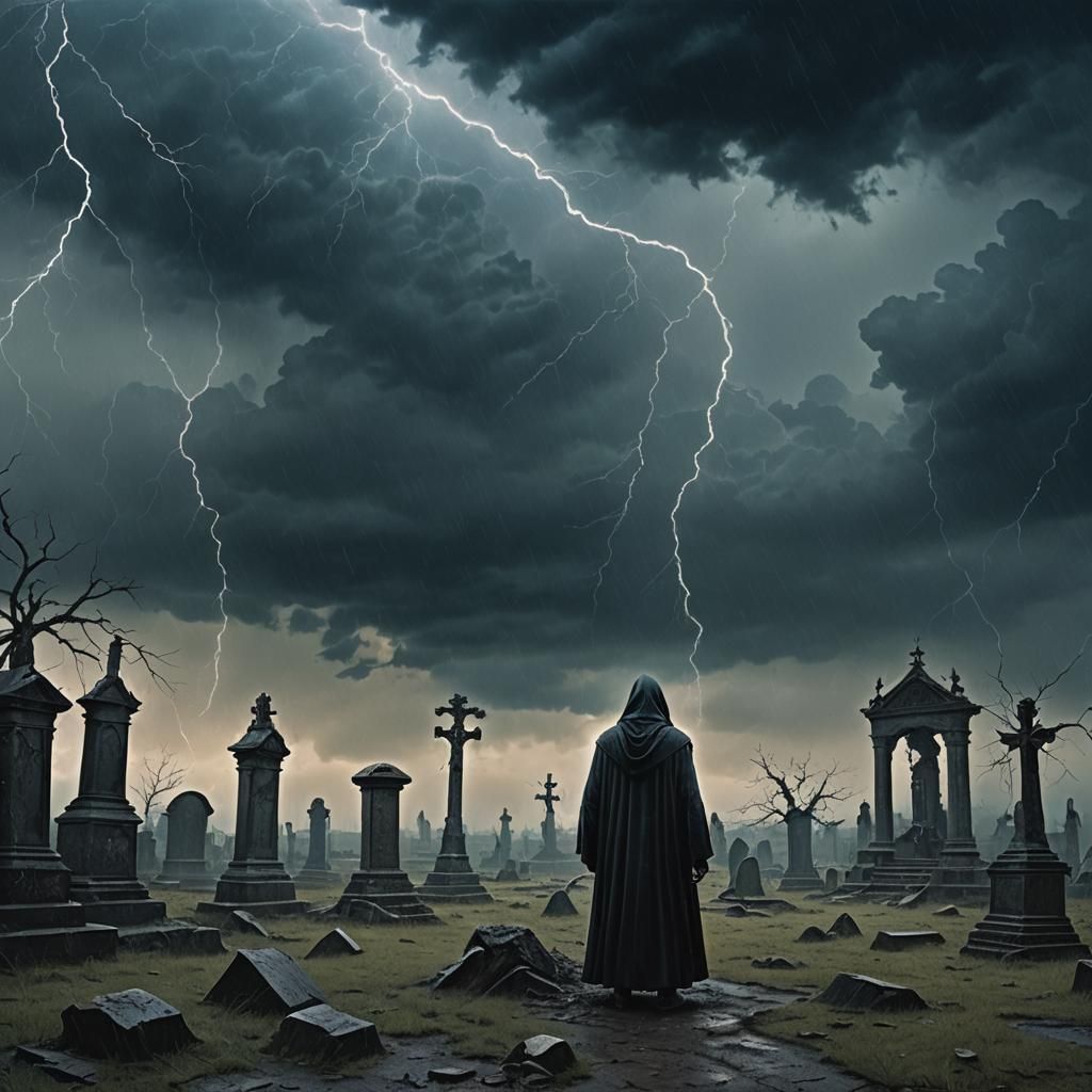 Grim Reaper in Graveyard Thunderstorm: Gothic Matte Painting
