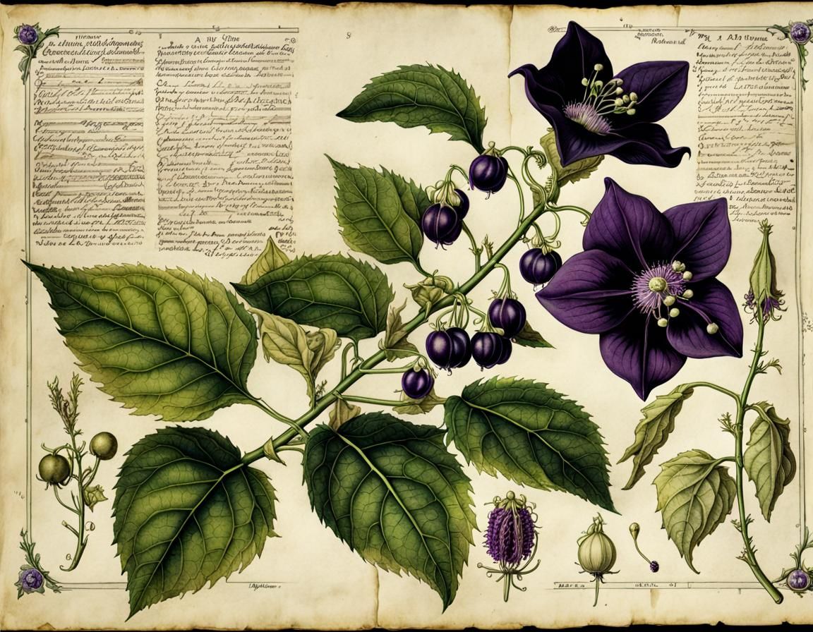 Belladonna Botanical Illustration in Ink and Watercolor