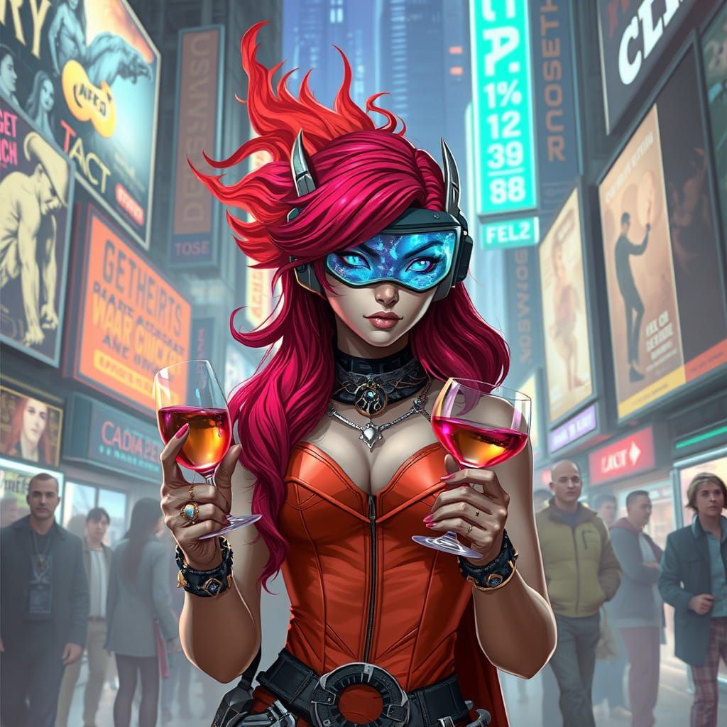 Githzerai Warlock in Neon City, Inspired by Syd Mead and H.R...